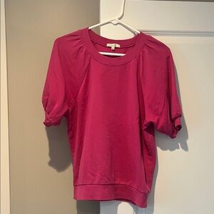 Z Supply Fuchsia Puff Sleeve Crew Sweatshirt